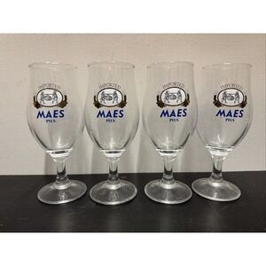 Maes Pils Beer Glass 6 1/2" Belgium Stemmed Tulip Set‎ Of 4